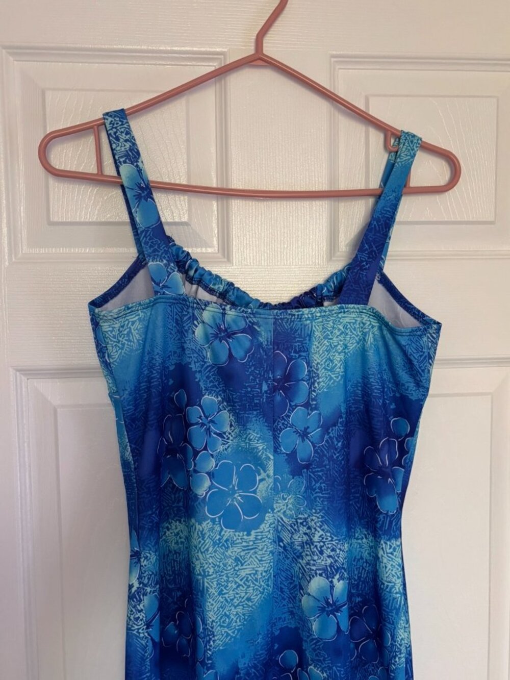 Y2K Blue Hawaiian Floral Mini Dress | Tropical Bodycon (Medium) - Picture 2 of 5